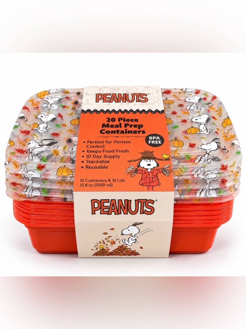 NWT Peanuts Snoopy Fall Meal Prep Containers 20 Pc USA HTF